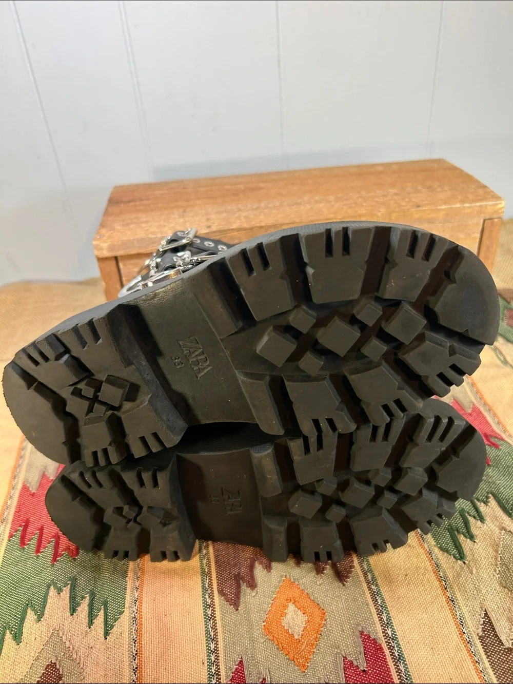 Zara Black Multi-Buckle Combat Boots